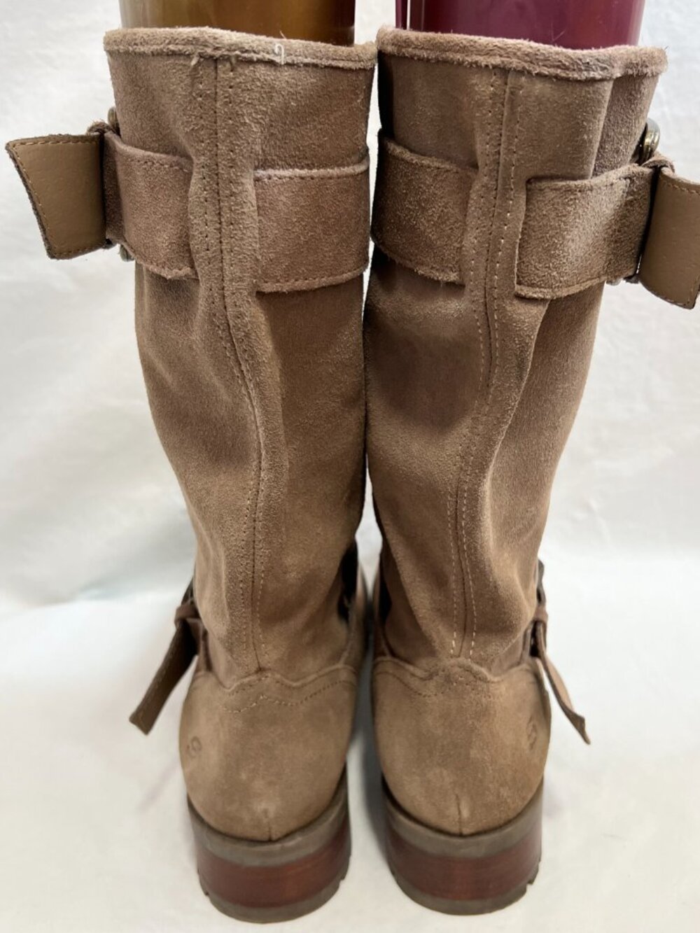 Skechers boots beige tan suede Lunacy womens 10 moto biker mid calf pull on - Picture 4 of 10